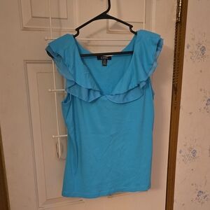 Chaps Blue Sleeveless Ruffled Blouse